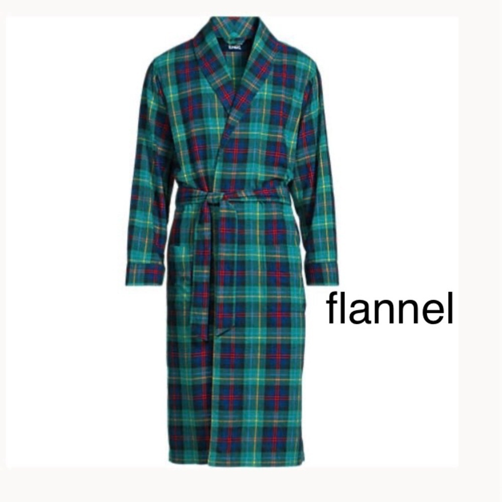 LANDSEND Men Regular Flannel Robe 100% Cotton